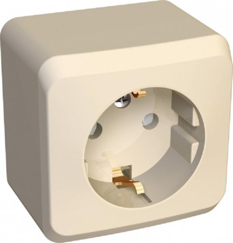 Розетка с заземлением накладная Systeme Electric Этюд 1-м. шторки кремовый картинка